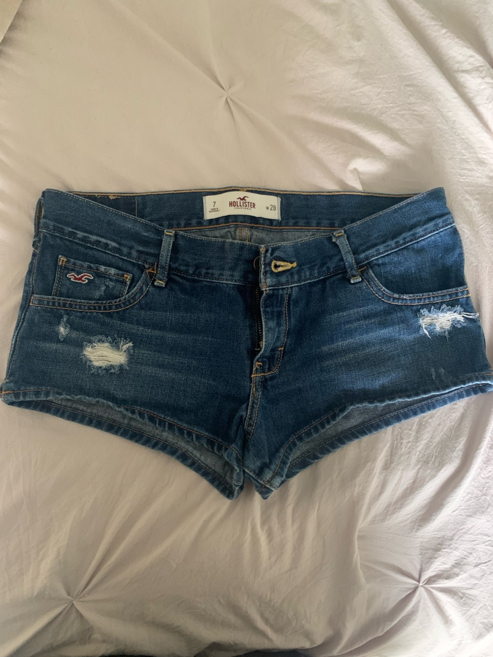 Hollister Women's Blue Distressed Denim Shorts
